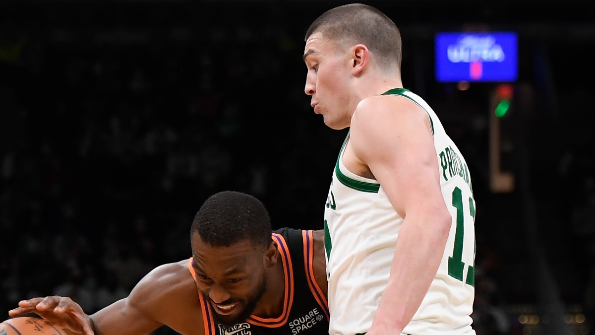 Boston Celtics guard Payton Pritchard, New York Knicks guard Kemba Walker
