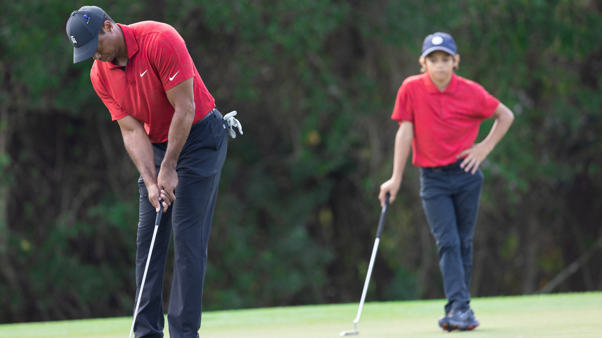 Professional golfer Tiger Woods, son Charlie Woods