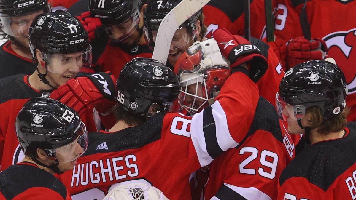 New Jersey Devils forward Jack Hughes and defenseman Dougie Hamilton