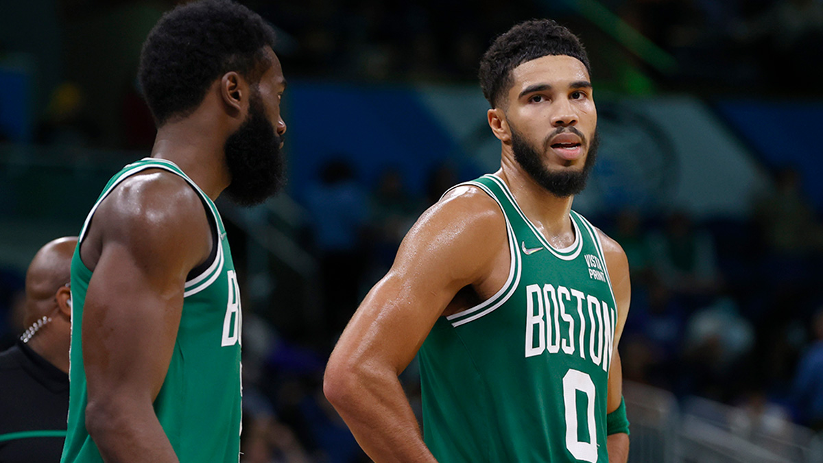 Boston Celtics forward Jayson Tatum and guard Jaylen Brown