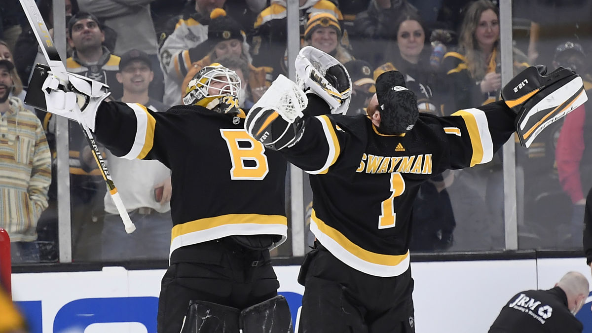 Boston Bruins goaltenders Linus Ullmark and Jeremy Swayman
