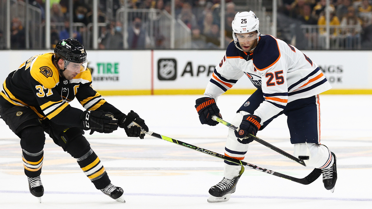 Boston Bruins center Patrice Bergeron, Edmonton Oilers defenseman Darnell Nurse