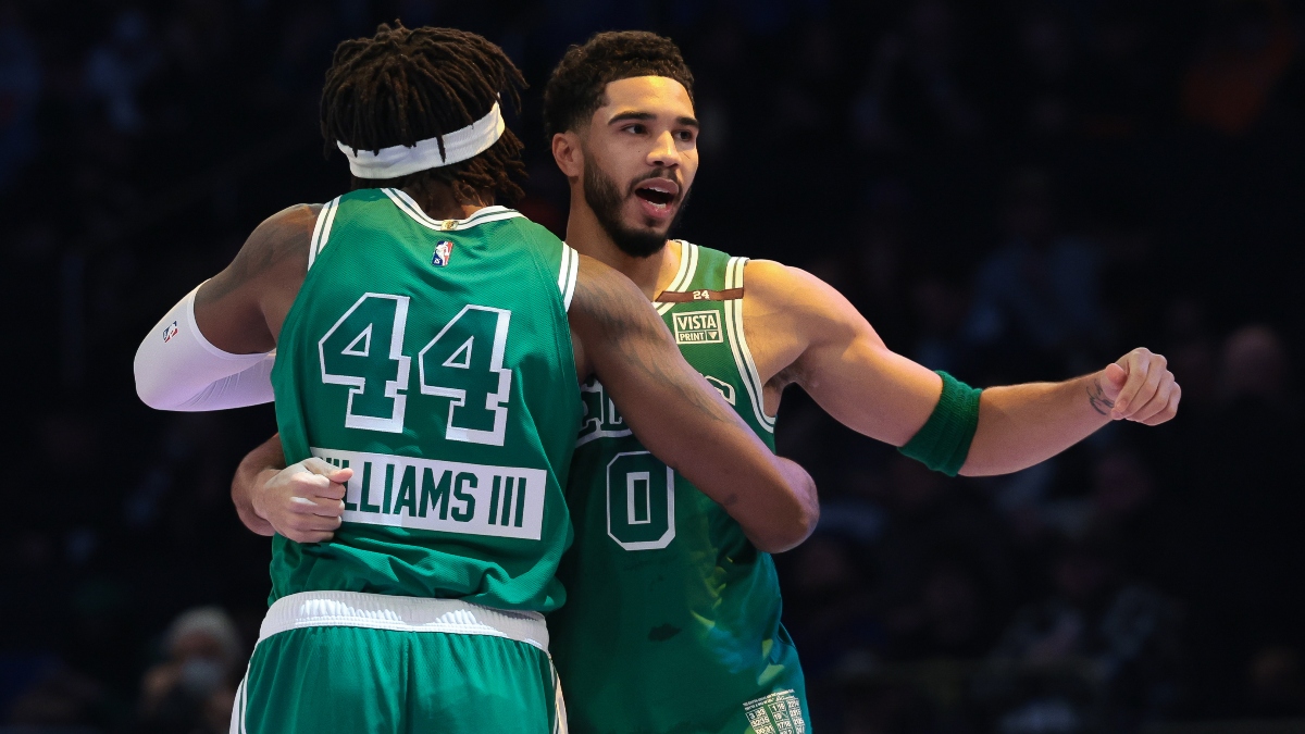 Boston Celtics center Robert Williams III (44) and forward Jayson Tatum (0)
