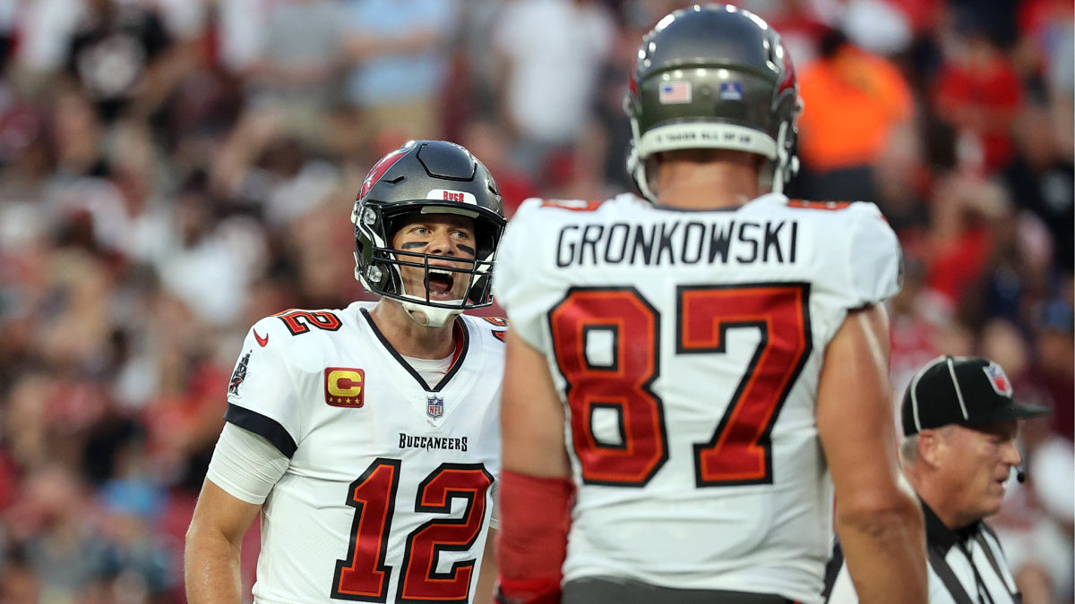 Tampa Bay Buccaneers quarterback Tom Brady, retired NFL tight end Rob Gronkowski