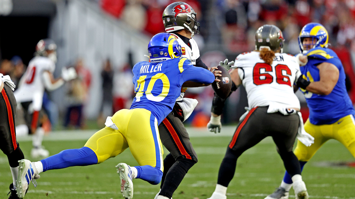 Tampa Bay Buccaneers quarterback Tom Brady, Los Angeles Rams linebacker Von Miller