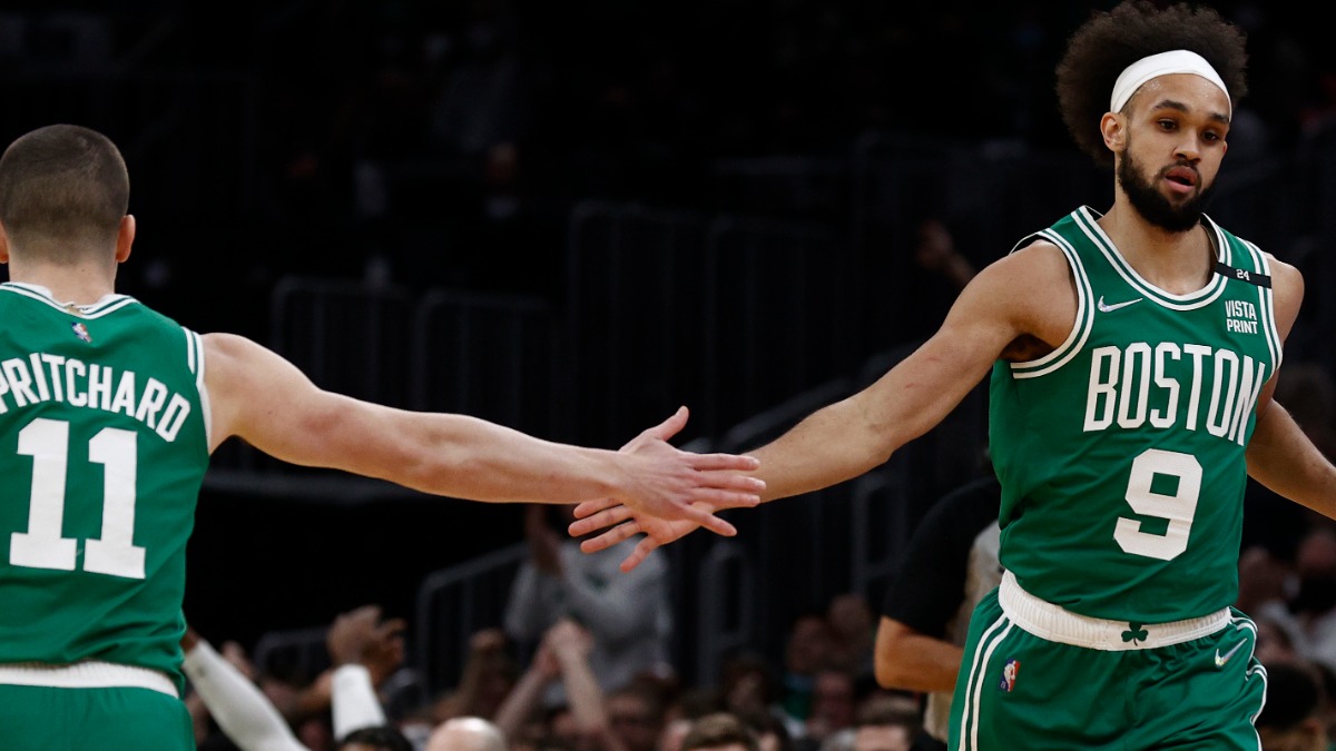 Boston Celtics guards Derrick White, Payton Pritchard