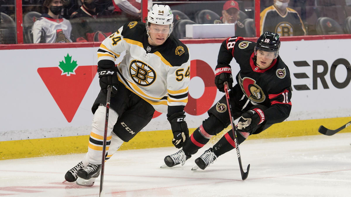 Boston Bruins defenseman Jack Ahcan