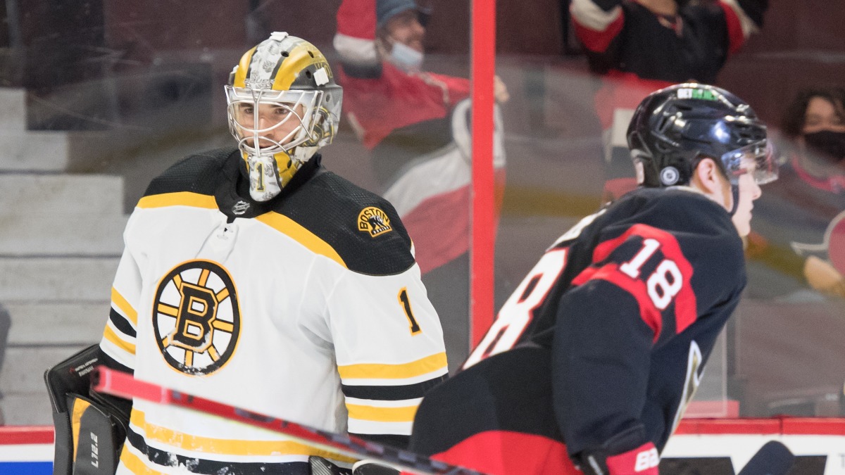 Boston Bruins goalie Jeremy Swayman