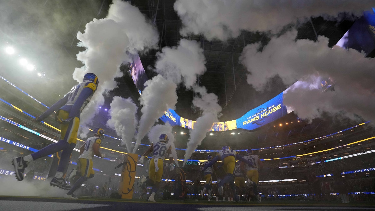 The Los Angeles Rams enter the field at SoFi Stadium