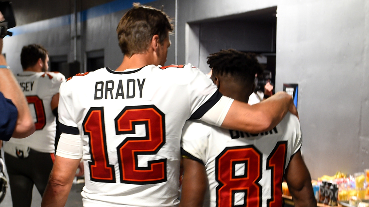 Former Tampa Bay Buccaneers quarterback Tom Brady, Antonio Brown