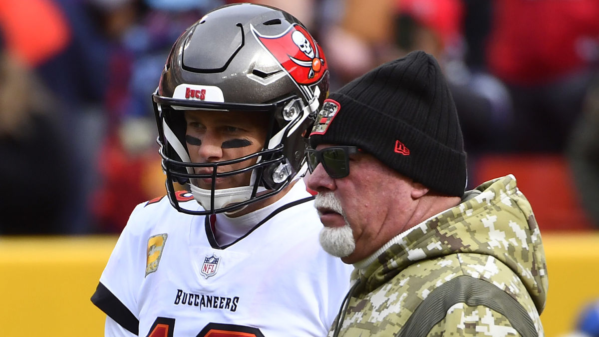 Tampa Bay Buccaneers quarterback Tom Brady and head coach Bruce Arians