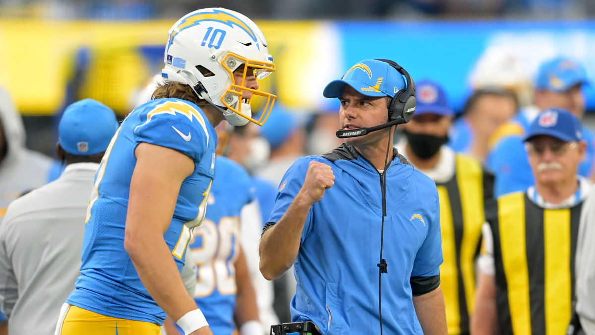 Los Angeles Chargers head coach Brandon Staley, quarterback Justin Herbert