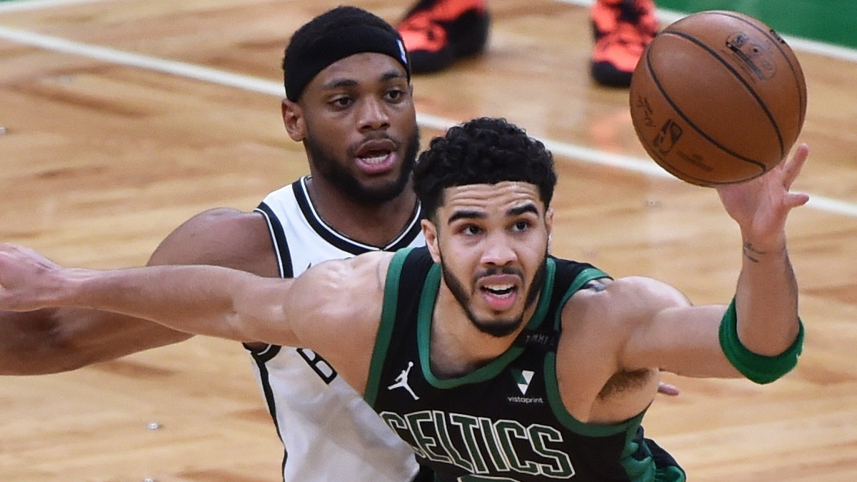 Brooklyn Nets guard Bruce Brown and Boston Celtics forward Jayson Tatum
