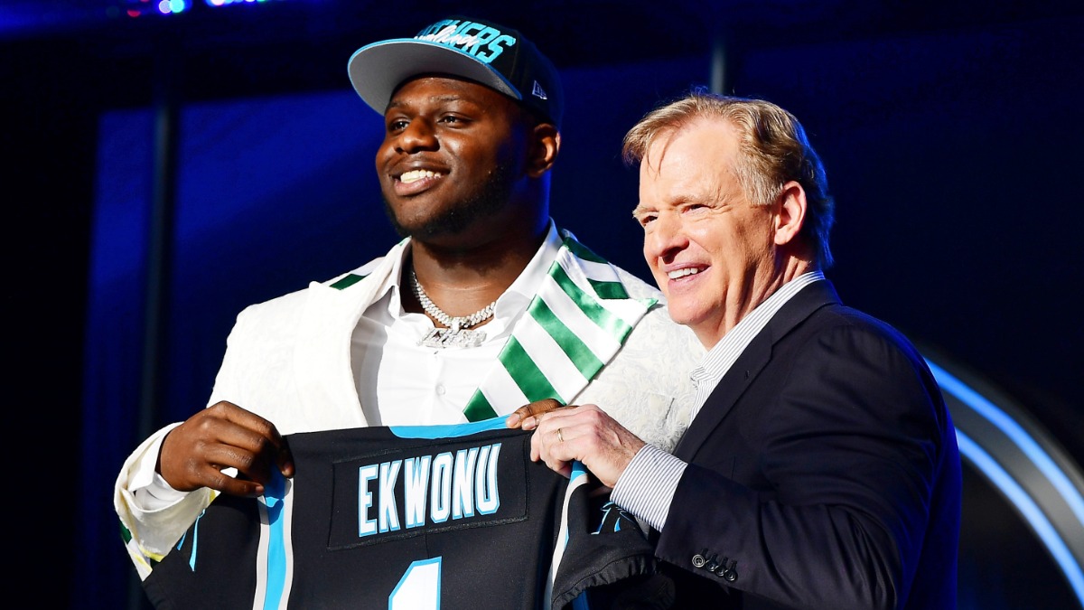 Carolina Panthers offensive tackle Ikem Ekwonu with NFL commissioner Roger Goodell