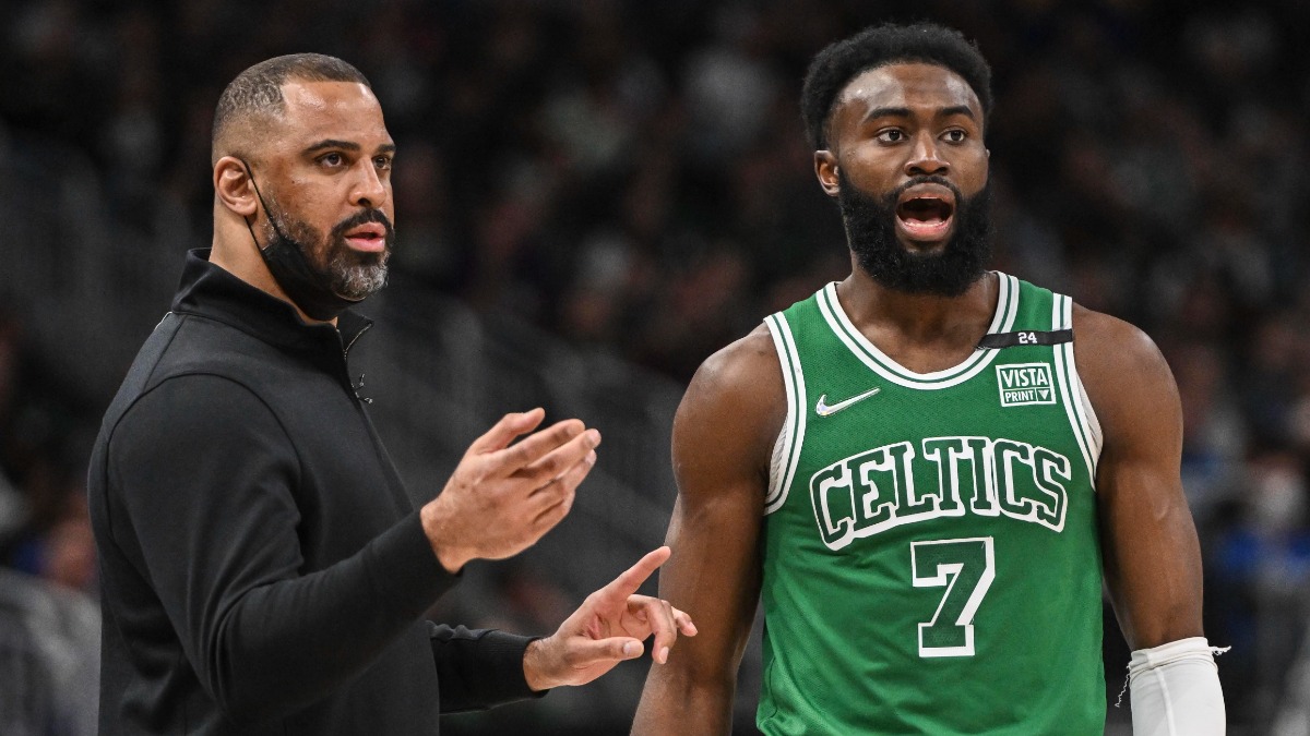 Boston Celtics head coach Ime Udoka, guard Jaylen Brown