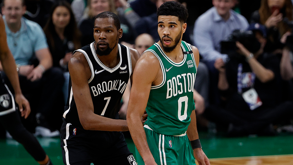 Brooklyn Nets forward Kevin Durant and Boston Celtics forward Jayson Tatum