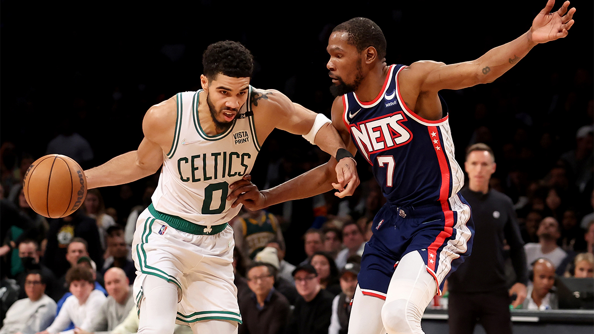 Boston Celtics forward Jayson Tatum and Brooklyn Nets forward Kevin Durant