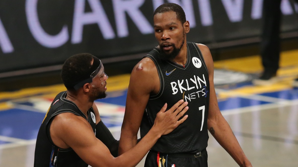 Brooklyn Nets small forward Bruce Brown, forward Kevin Durant