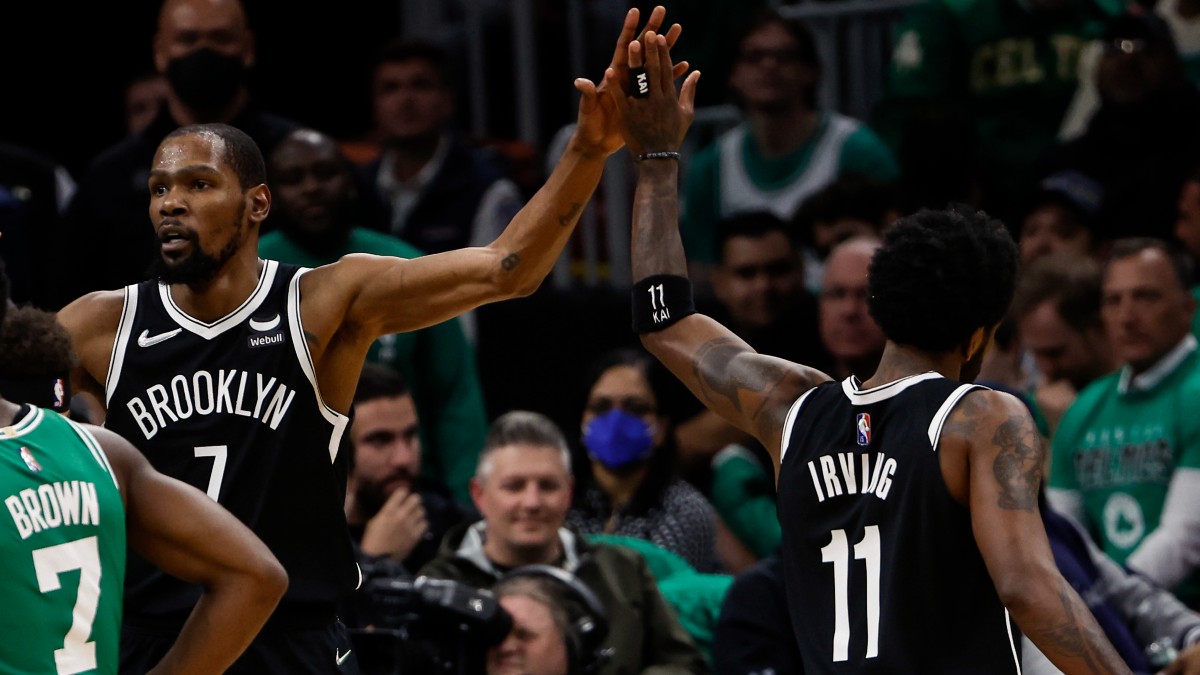 Brooklyn Nets forward Kevin Durant and guard Kyrie Irving