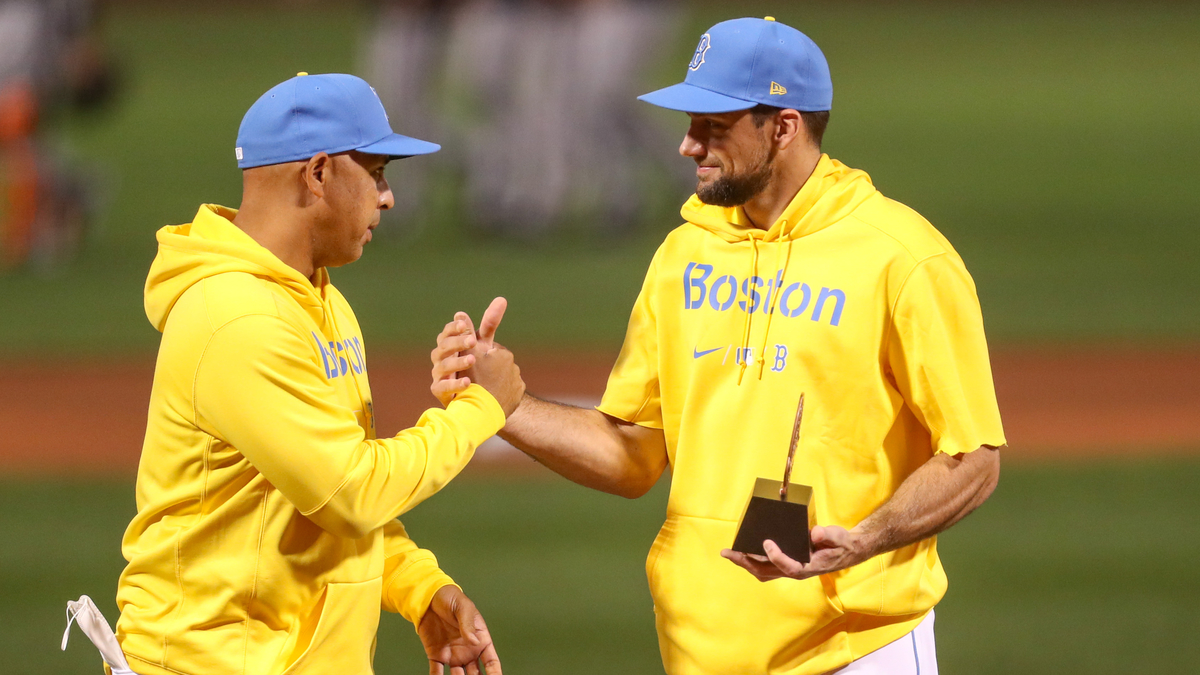 Boston Red Sox manager Alex Cora, pitcher Nathan Eovaldi