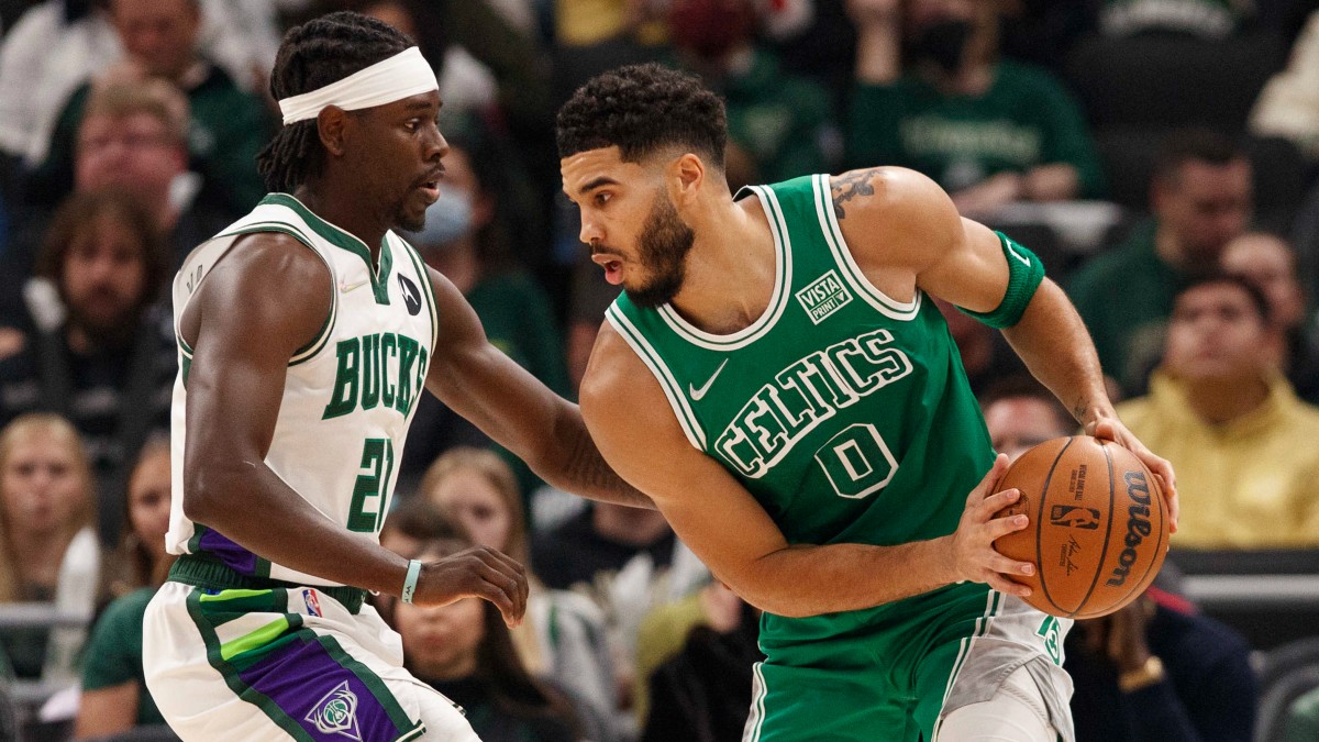 Boston Celtics forward Jayson Tatum, Milwaukee Bucks guard Jrue Holiday
