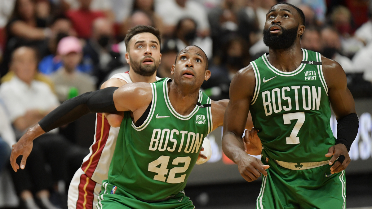Boston Celtics forwards Al Horford and Jaylen Brown