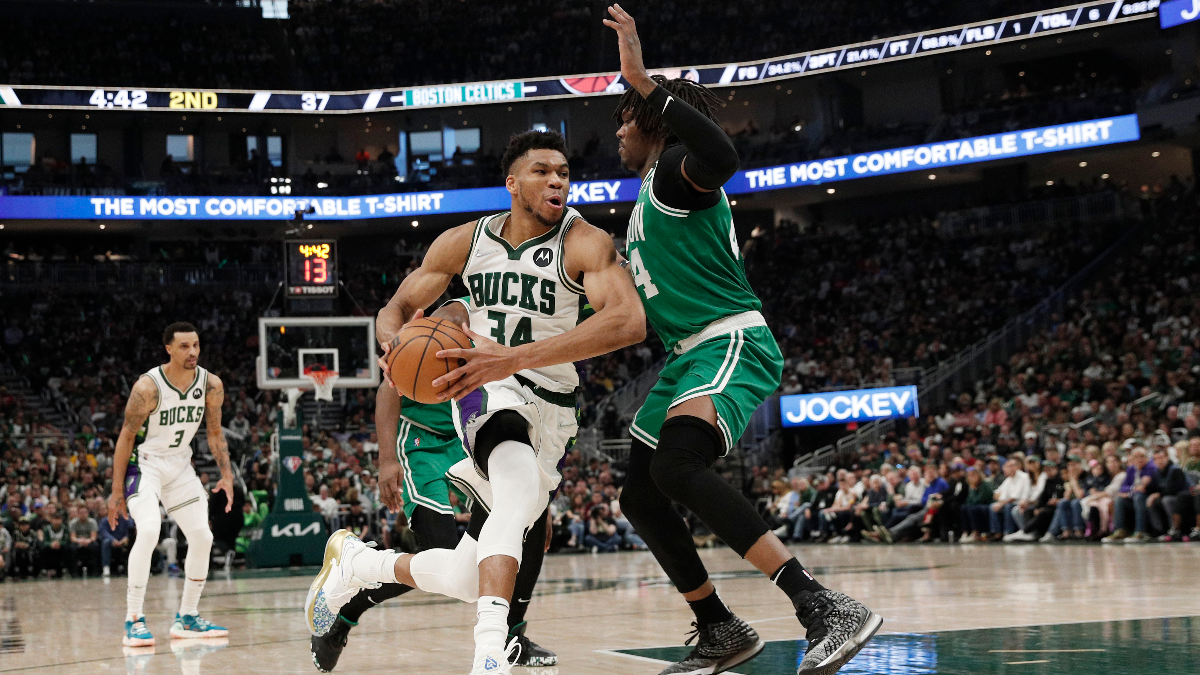 Milwaukee Bucks forward Giannis Antetokounmpo and Boston Celtics forward Robert Williams III