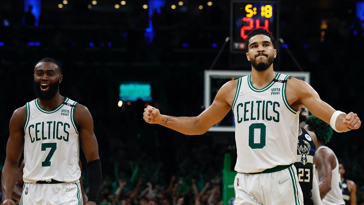 Boston Celtics guard Jaylen Brown (7) and forward Jayson Tatum