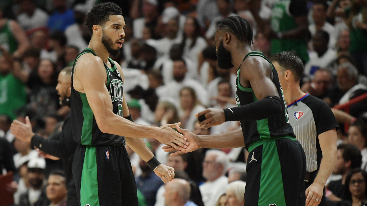 Boston Celtics forward Jayson Tatum and guard Jaylen Brown