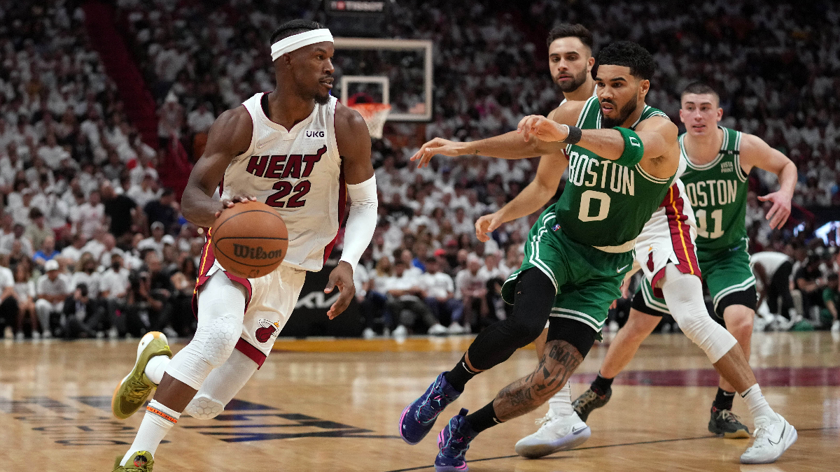 Miami Heat guard Jimmy Butler and Boston Celtics forward Jayson Tatum