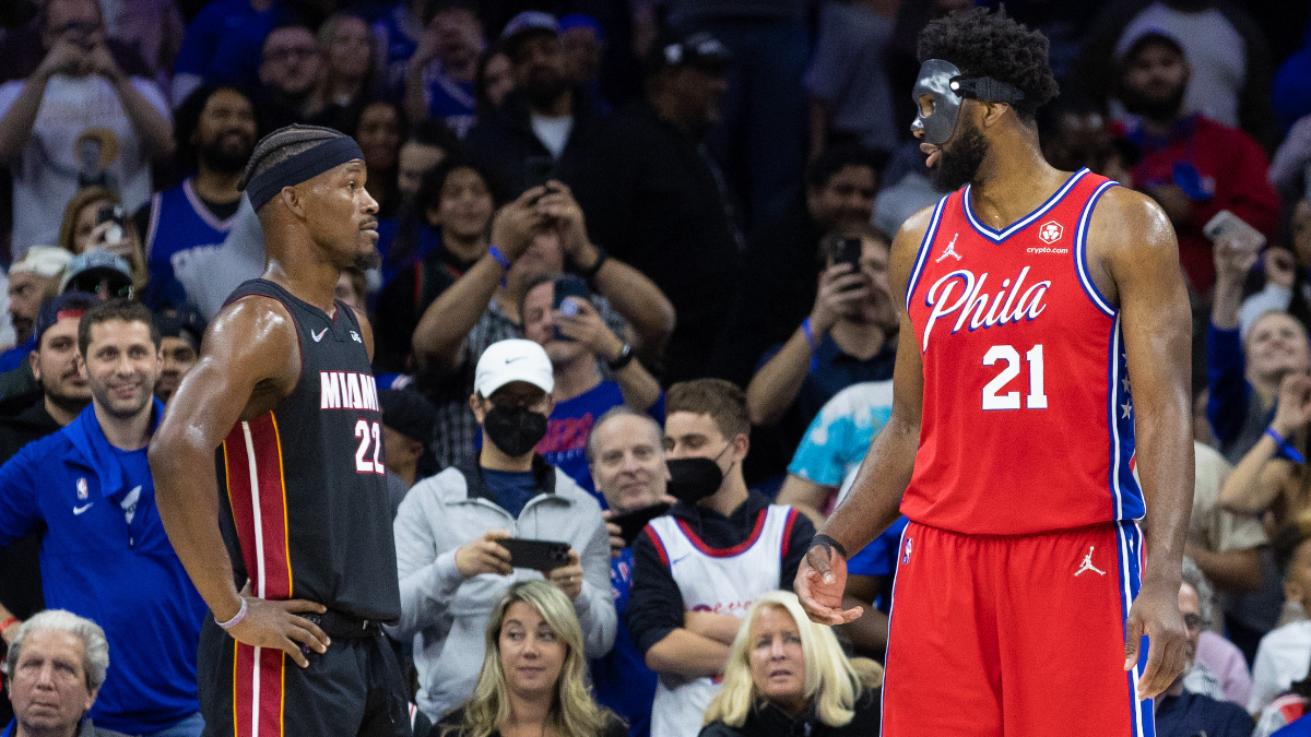 Miami Heat guard Jimmy Butler and Philadelphia 76ers center Joel Embiid