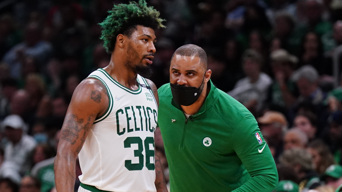 Boston Celtics guard Marcus Smart and head coach Ime Udoka