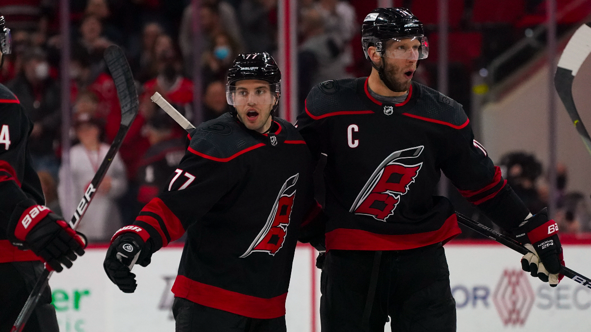 Carolina Hurricanes defenseman Tony DeAngelo and center Jordan Staal