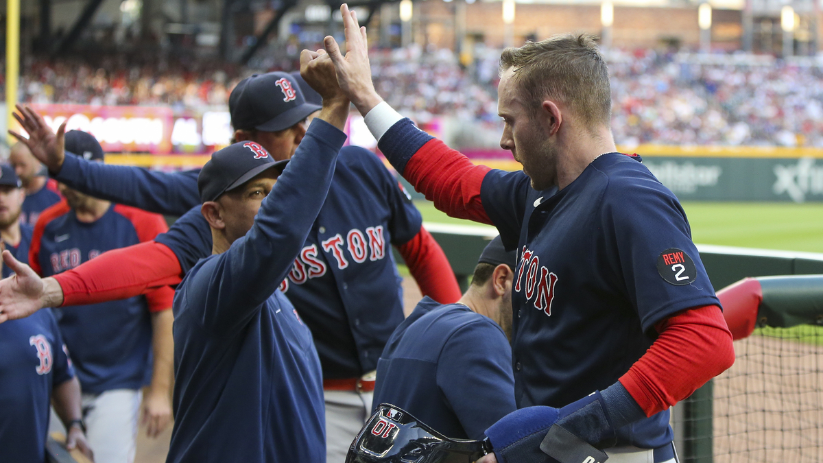 Boston Red Sox manager Alex Cora, second baseman Trevor Story