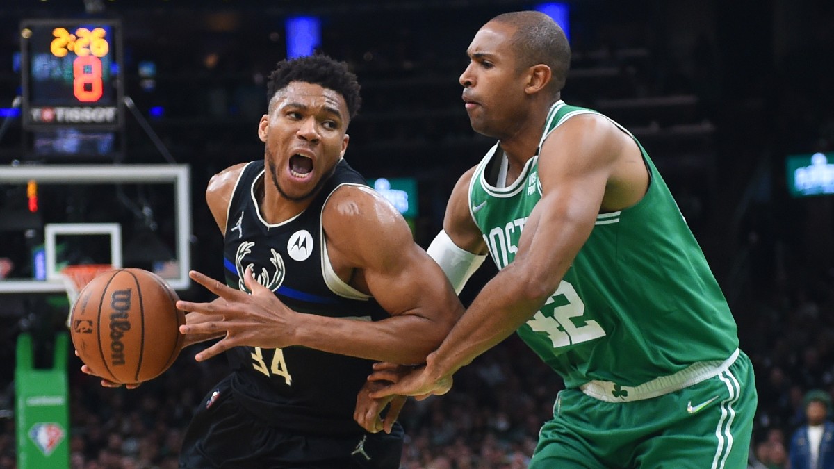 Boston Celtics center Al Horford (42), Milwaukee Bucks forward Giannis Antetokounmpo (34)