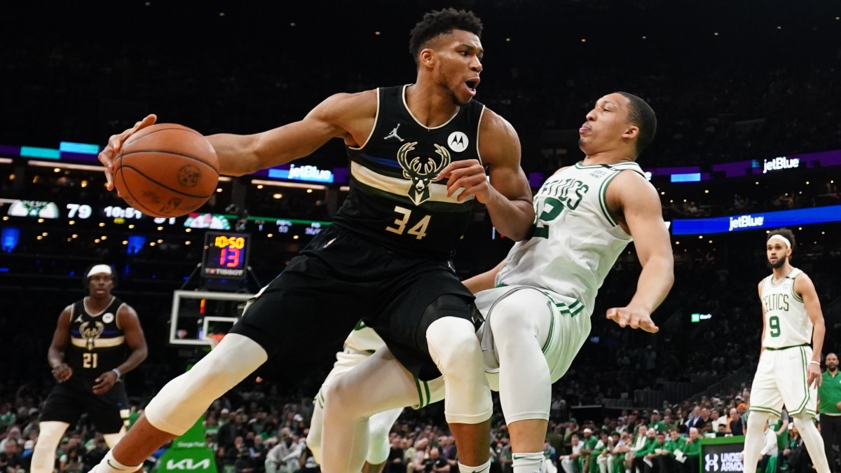 Milwaukee Bucks forward Giannis Antetokounmpo, Boston Celtics forward Grant Williams