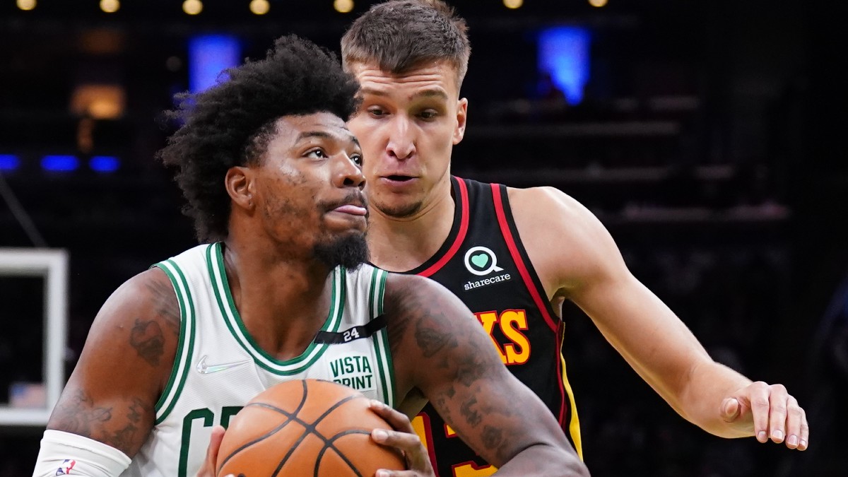 Boston Celtics guard Marcus Smart, Atlanta Hawks guard Bogdan Bogdanovic