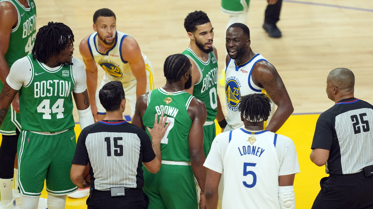 Boston Celtics forward Jayson Tatum and Golden State Warriors forward Draymond Green