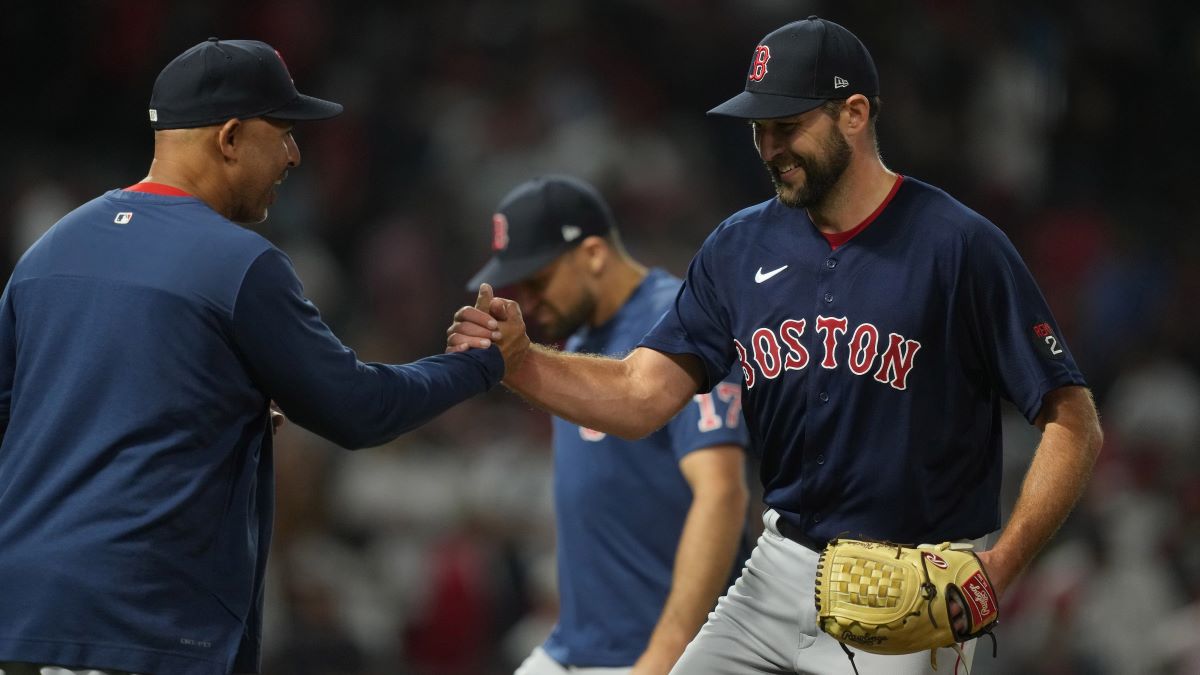 Boston Red Sox pitcher Michael Wacha and manager Alex Cora