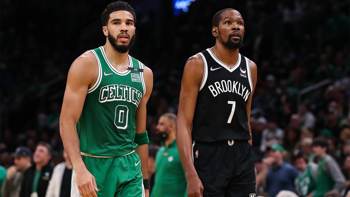 Boston Celtics forward Jayson Tatum and Brooklyn Nets forward Kevin Durant