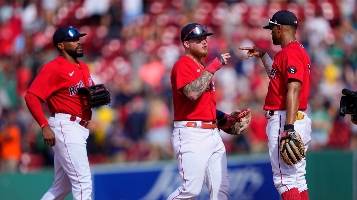 Boston Red Sox shortstop Xander Bogaerts, outfielders Alex Verdugo, Jackie Bradley Jr.
