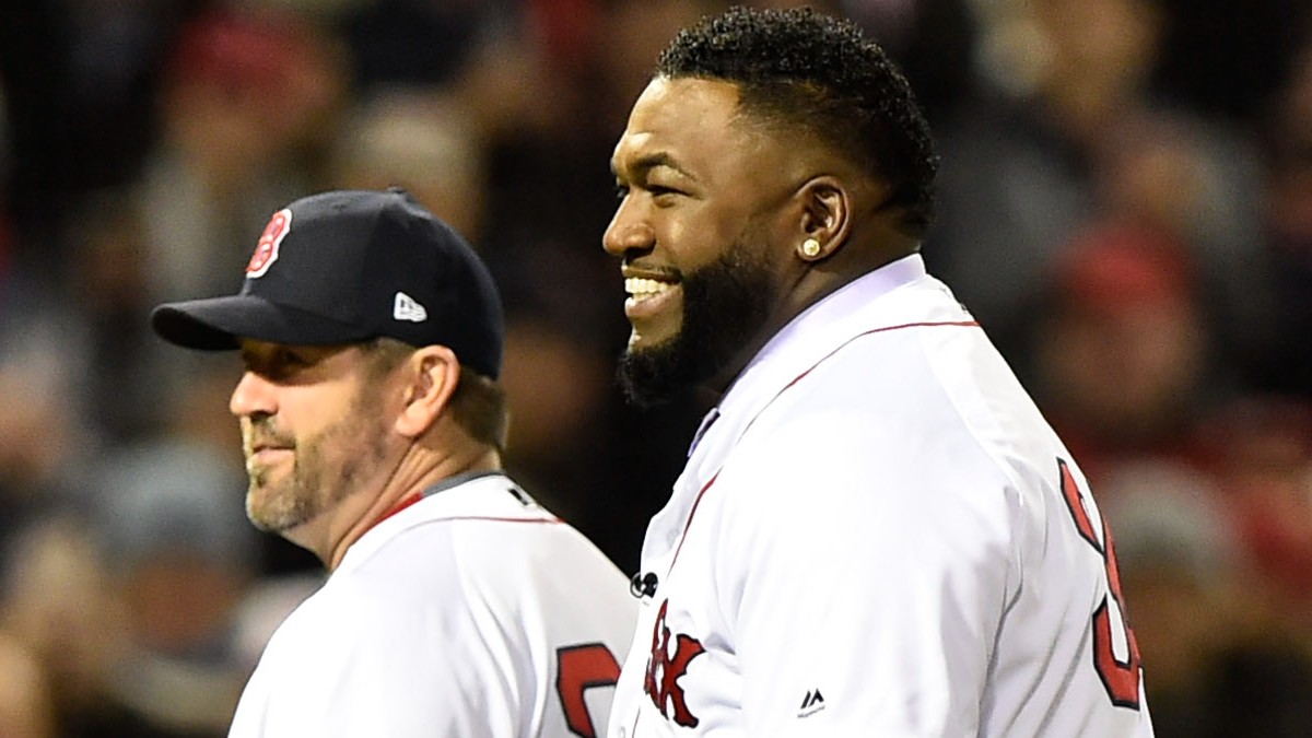 Former Red Sox catcher Jason Varitek, former designated hitter David Ortiz
