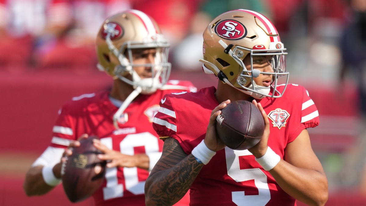 San Francisco 49ers quarterbacks Trey Lance, Jimmy Garoppolo