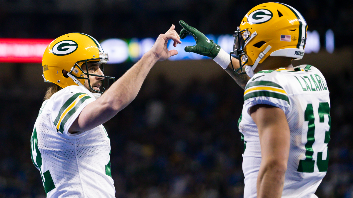 Green Bay Packers quarterback Aaron Rodgers and wide receiver Allen Lazard