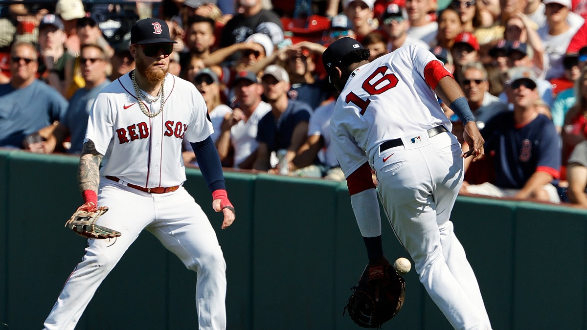 Boston Red Sox first baseman Franchy Cordero, right fielder Alex Verdugo