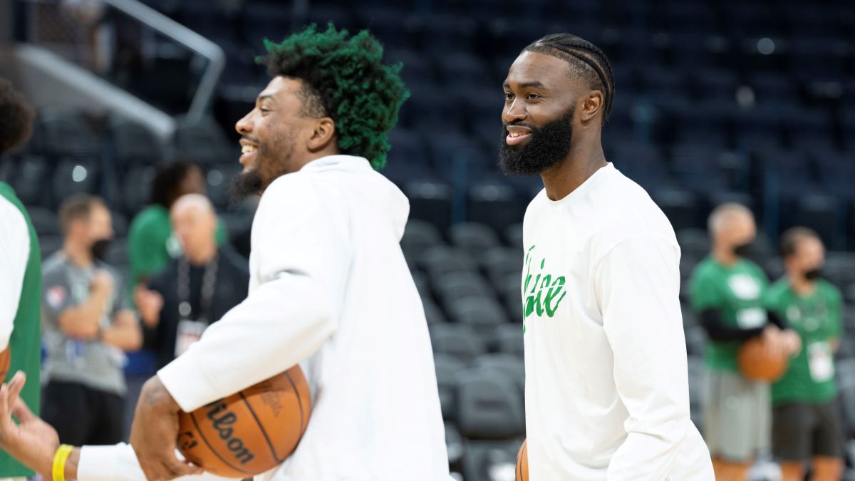 Boston Celtics guards Jaylen Brown and Marcus Smart