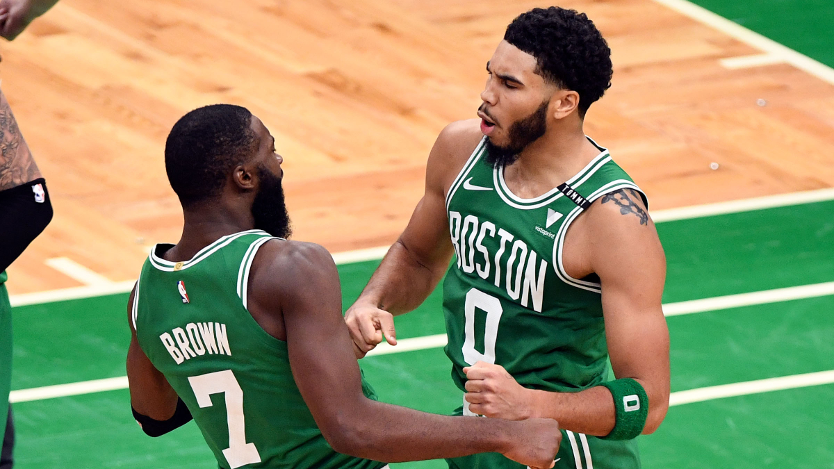 Boston Celtics forward Jayson Tatum and guard Jaylen Brown