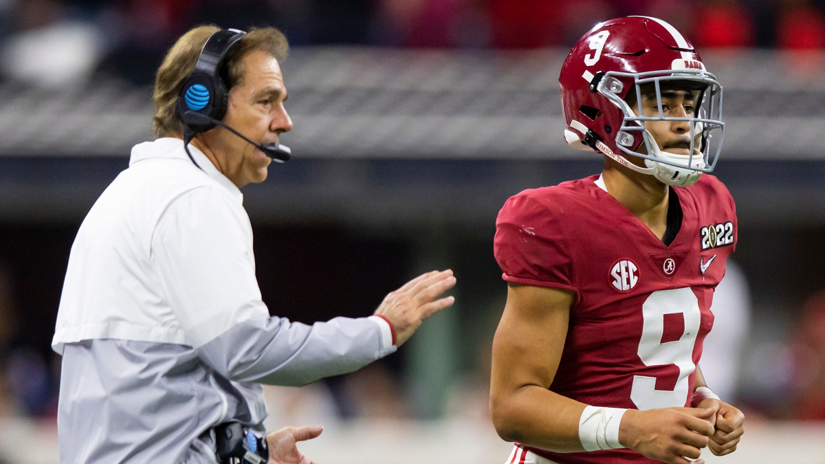 Alabama Crimson Tide head coach Nick Saban and quarterback Bryce Young