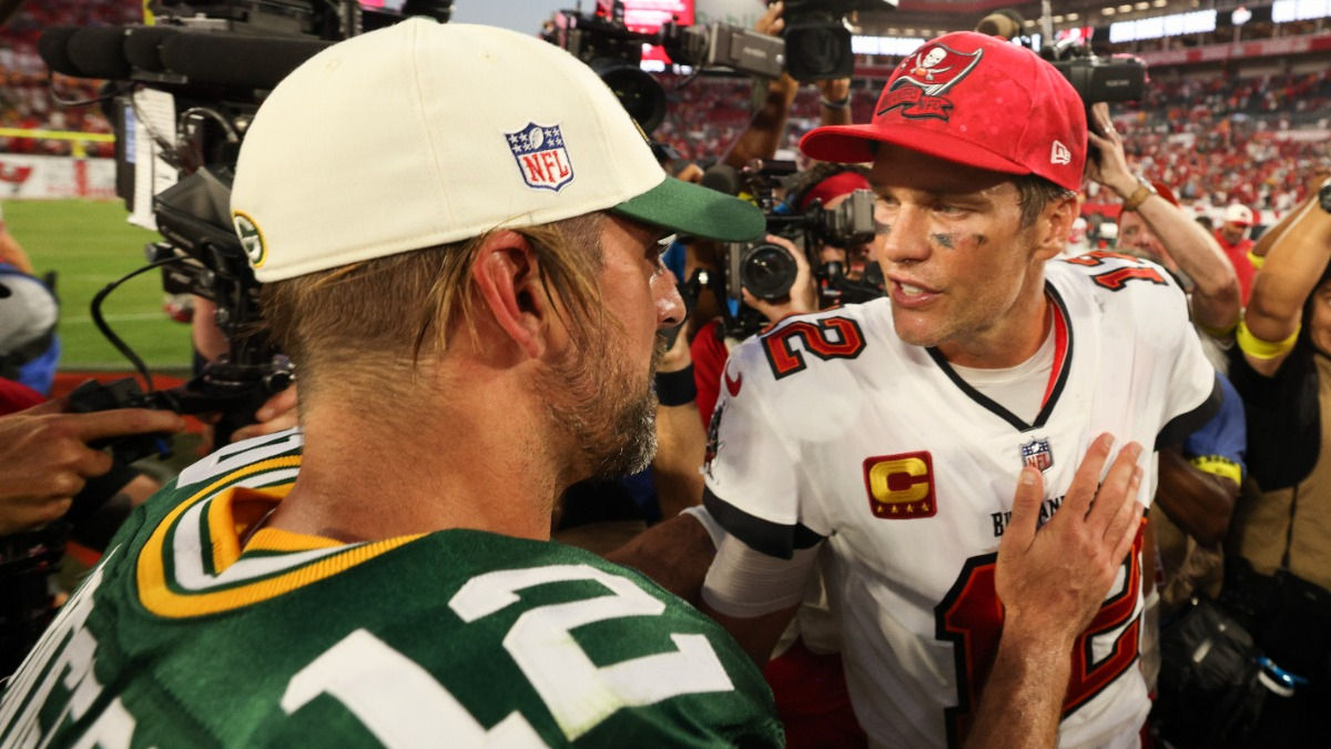 Green Bay Packers quarterback Aaron Rodgers, Retired Tampa Bay Buccaneers quarterback Tom Brady