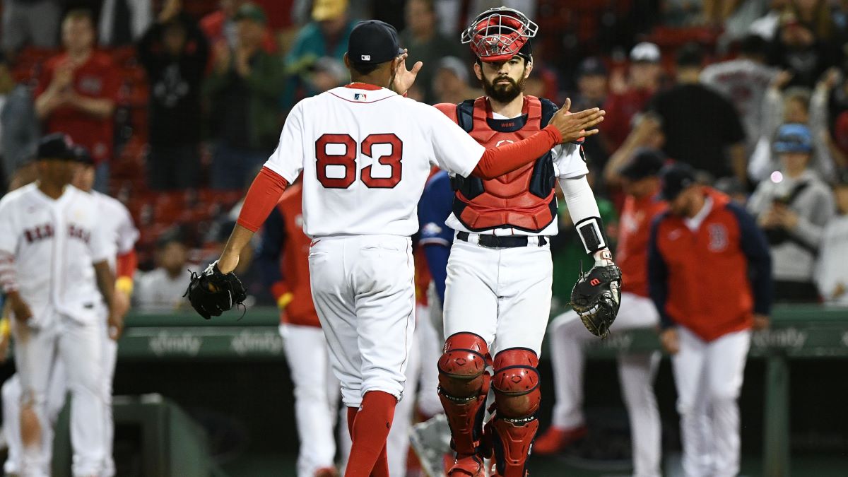 Boston Red Sox pitcher Eduard Bazardo and catcher Connor Wong